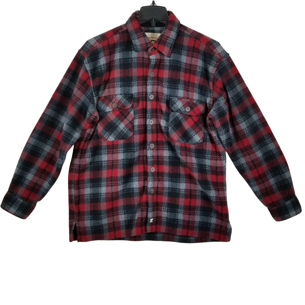 Juneau Men Red Black Grey Buffalo Plaid Fleece‎ Button Down Shirt Jacket Large